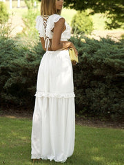 Sexy V-Neck Ruffled Cutout Long Dress