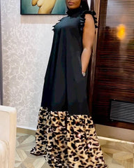 Leopard Spliced Maxi Dress