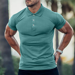 Men's Solid Color Cotton Short Sleeved Polo Shirt