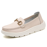 Leisure Leather Loafers with Gold Buckle