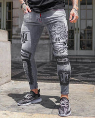 Men's Slim Fit Slim Print Grey Jeans