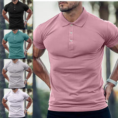 Men's Solid Color Cotton Short Sleeved Polo Shirt