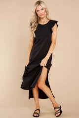 Pure Casual Round neck Sleeveless Falbala Vent Maxi Dresses