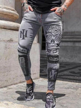 Men's Slim Fit Slim Print Grey Jeans