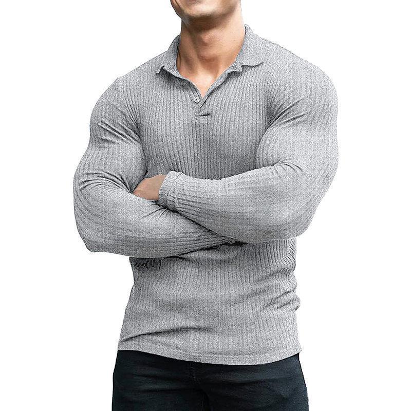 Fitness Long Sleeve Striped Casual Polo Shirt