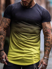 Gradient Round Neck Elastic Loose T-shirt