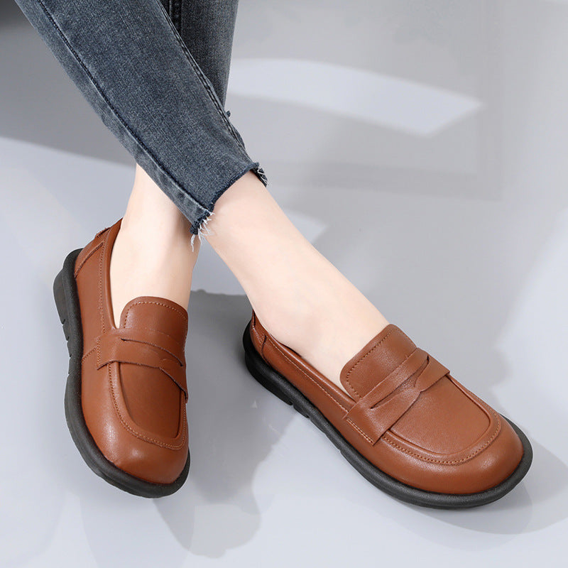 Vintage Leather Wedge Heel Loafers