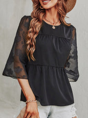Printed chiffon solid color round neck T-shirts Tops