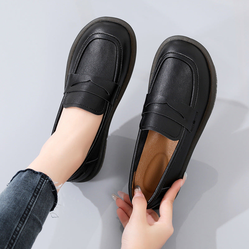 Vintage Leather Wedge Heel Loafers