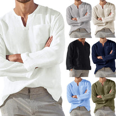 Men's V-neck Casual Beach Linen Shirt
