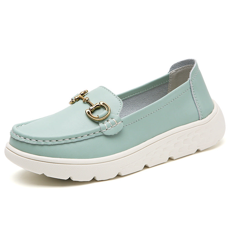 Leisure Leather Loafers with Gold Buckle