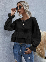 Plain flounce flare sleeve round neck ladies t-shirt