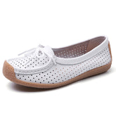 Women Cowhide Hollow Flat Casual Shoes