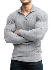 Fitness Long Sleeve Striped Casual Polo Shirt