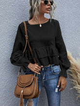 Plain flounce flare sleeve round neck ladies t-shirt