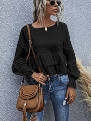 Plain flounce flare sleeve round neck ladies t-shirt