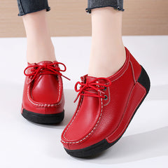 Women Leather Lace Up Thick Soles Shoes