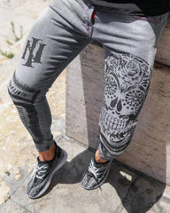 Men's Slim Fit Slim Print Grey Jeans