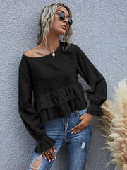 Plain flounce flare sleeve round neck ladies t-shirt