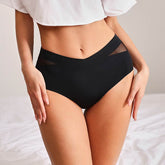 Female Solid Color Mesh V-Shape Waisted Panties