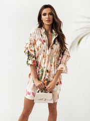Printed elegant summer speing shirt neck skater dresses