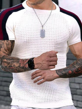 Round Neck Contrast Waffle Short Sleeve T-shirt