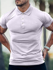 Men's Solid Color Cotton Short Sleeved Polo Shirt