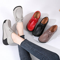 Women Leather Lace Up Thick Soles Shoes