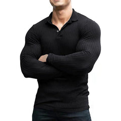 Fitness Long Sleeve Striped Casual Polo Shirt