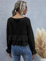 Plain flounce flare sleeve round neck ladies t-shirt