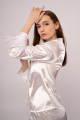 Ballari Feather Trim Pajama Set-White