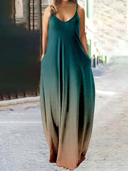 Plus Size Casual Vacation Gradual Change Pocket Contrast V Neck Printed Dress Dresses