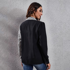 Plaid stitching puff sleeve long sleeve blouses tops