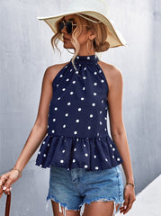 Polka Dot Halter Strap Front Sleveless Top Woman Vests