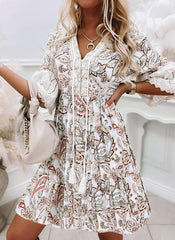 Print Lace Sleeveless A-line Above Knee Skater Dresses