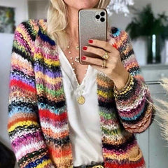 Women's Rainbow Striped Cardigan Coat