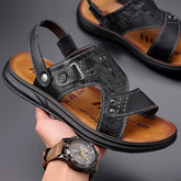 Men'S Cowhide Crocodile Print Slippers