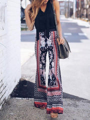 Printed Wide Leg Casual Pants