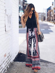 Printed Wide Leg Casual Pants