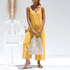 Women's One-Piece Cropped Pants Bow Suspender Jumpsuit