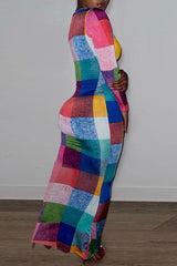 Colorful Plaid U-collar Bodycon Dress