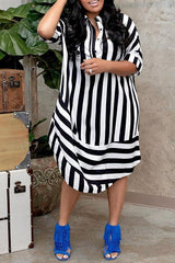 Casual Striped Lapel Shirt Dress