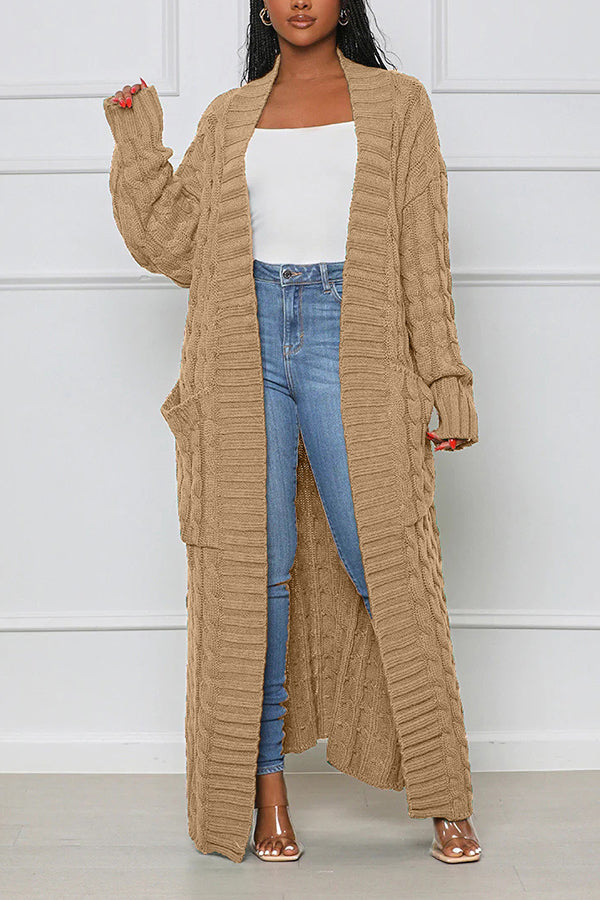 Trending Cable Knit Cardigan With Dual Pocket