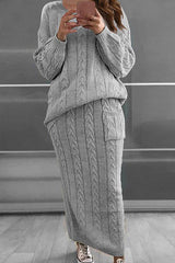 Casual Knit Patched Sweater Set