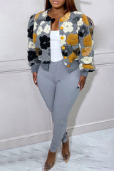 3D Chic Flocked Floral Cropped Jacket