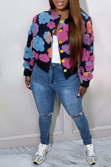 3D Chic Flocked Floral Cropped Jacket