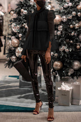 Elegant Flounce Sleeve Mesh Top