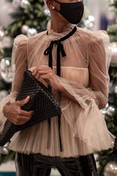 Elegant Flounce Sleeve Mesh Top