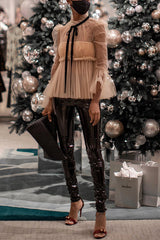 Elegant Flounce Sleeve Mesh Top