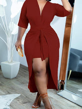 Casual V-Neck Lace-Up Long Dress